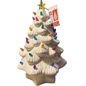Ceramic Christmas Tree White Large 18” Tall Nostalgic Colorful LED Lights! NEW!
